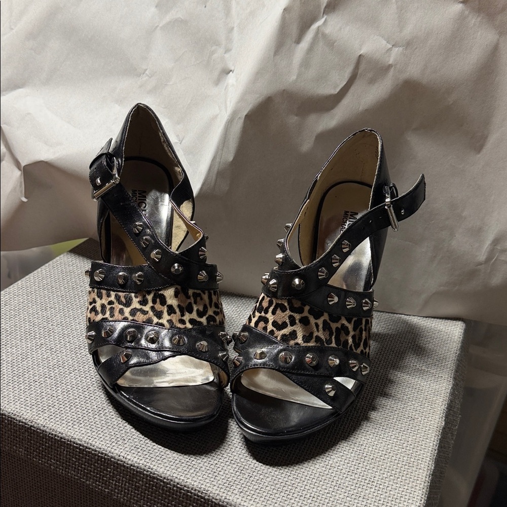 Michael Kors Black and Leopard Studded Heels
